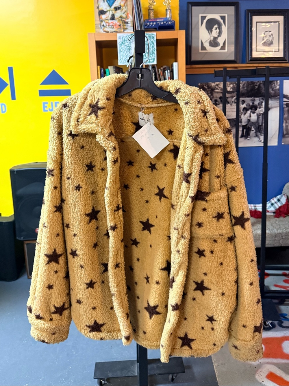 Star-Print Teddy Jacket in Tan